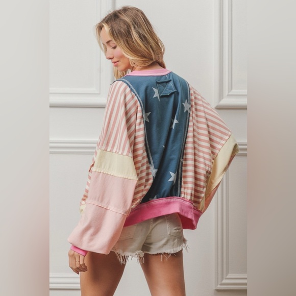 BiBi Stars and Stripes Round Neck Long Sleeve Top - Picture 2 of 5